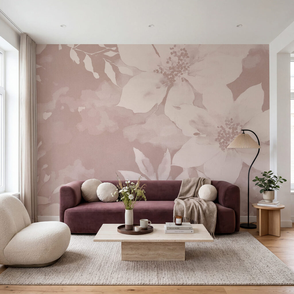 Zachte, bloemige elegantie in ingetogen tinten in een interieur
