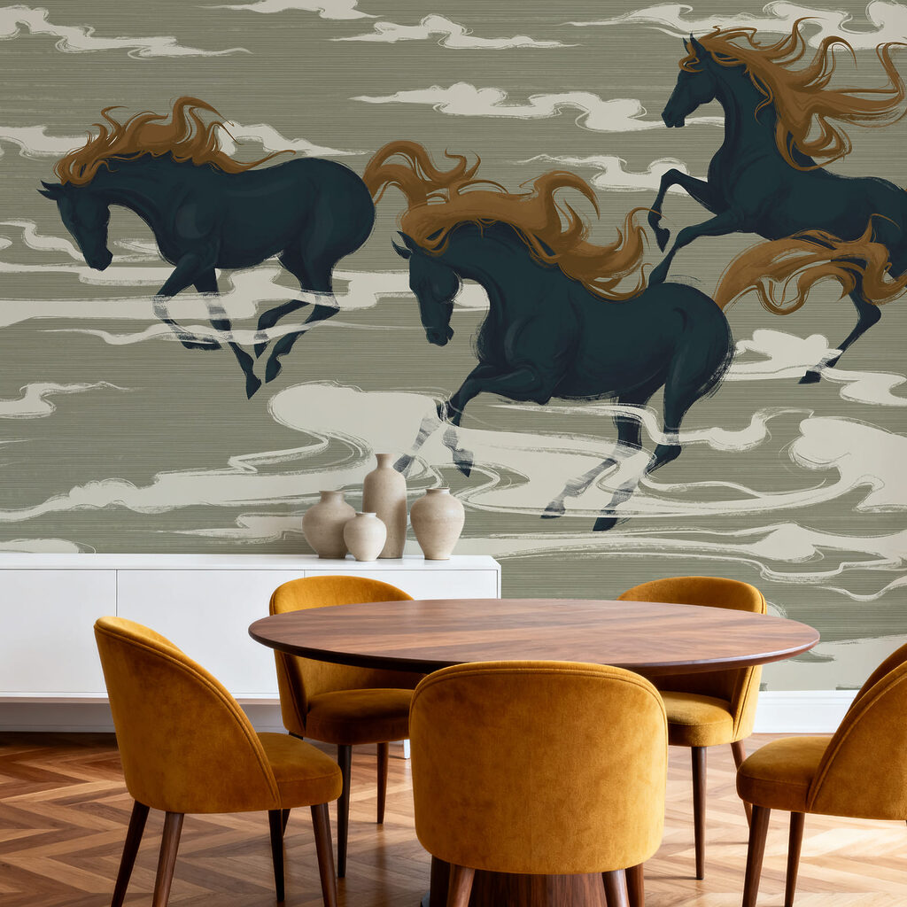 Paarden tussen gestileerde wolken — interieur 2