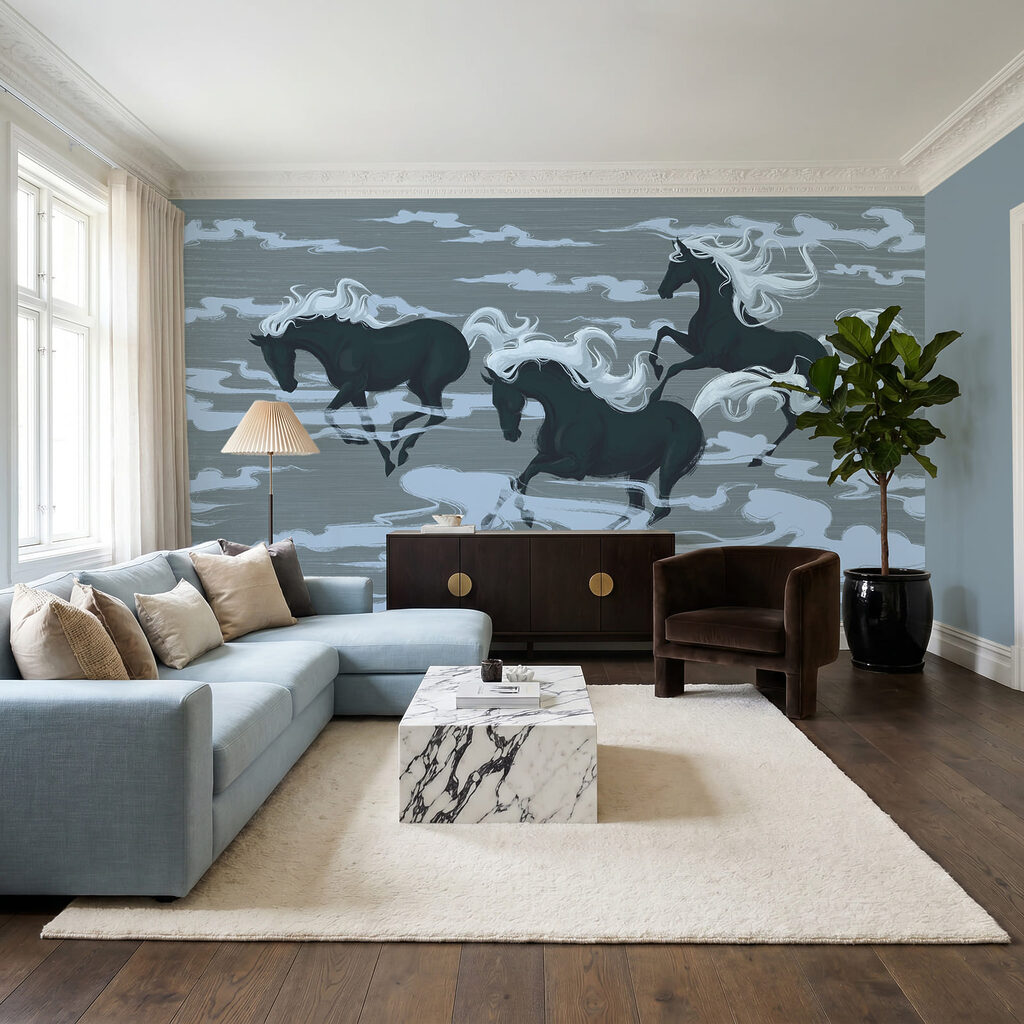 Paarden tussen gestileerde wolken — interieur 2