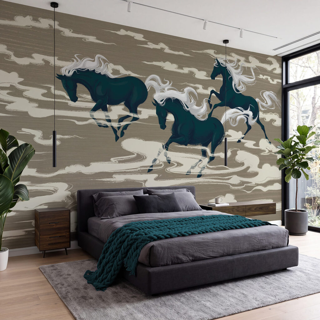 Paarden tussen gestileerde wolken — interieur 1
