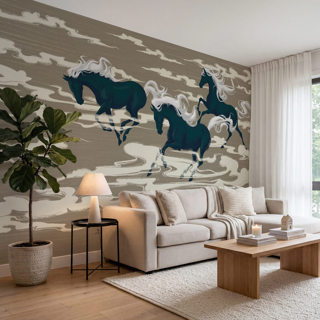 Paarden tussen gestileerde wolken — interieur 2