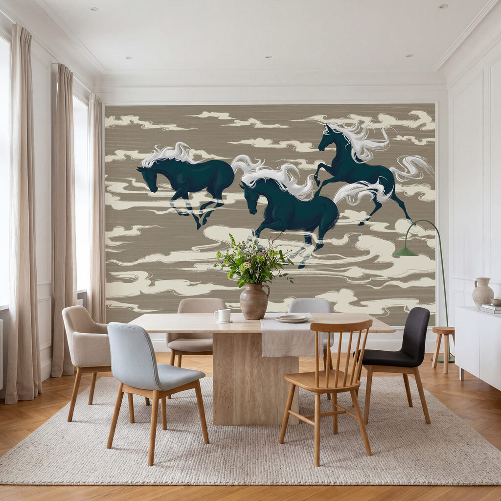 Paarden tussen gestileerde wolken — interieur 3