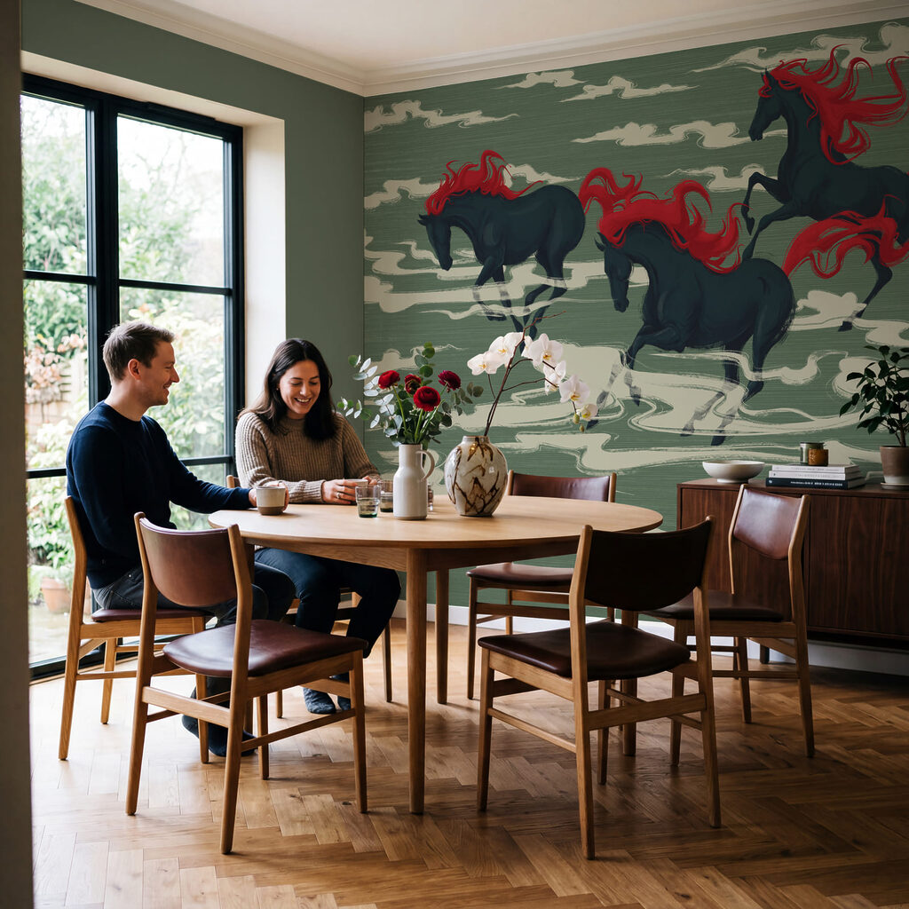Paarden tussen gestileerde wolken — interieur 3