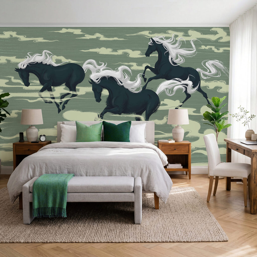 Paarden tussen gestileerde wolken — interieur 2