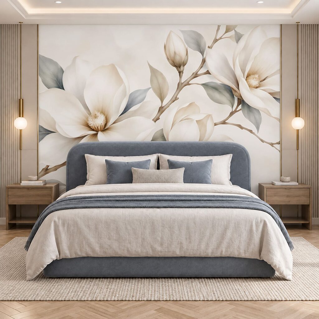 Witte bloemen aan een tak in een interieur