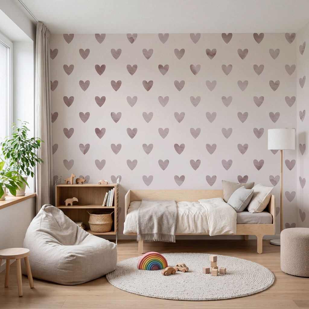 Patroon van hartjes op een witte achtergrond in een interieur