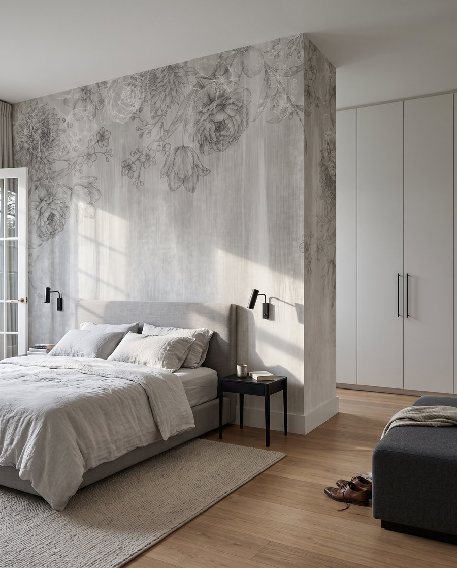 Fijne bloemen boven verfsporen in een interieur
