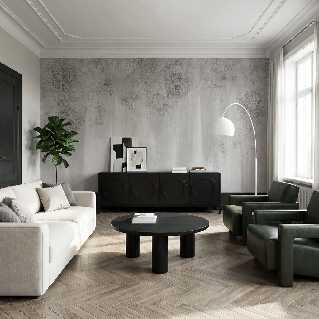 Fijne bloemen boven verfsporen — interieur 3