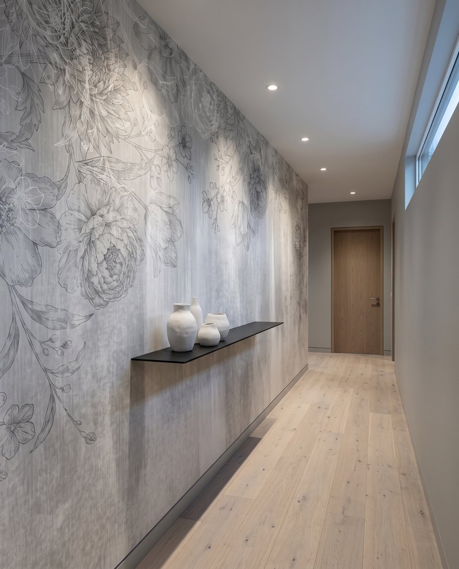 Fijne bloemen boven verfsporen — interieur 4