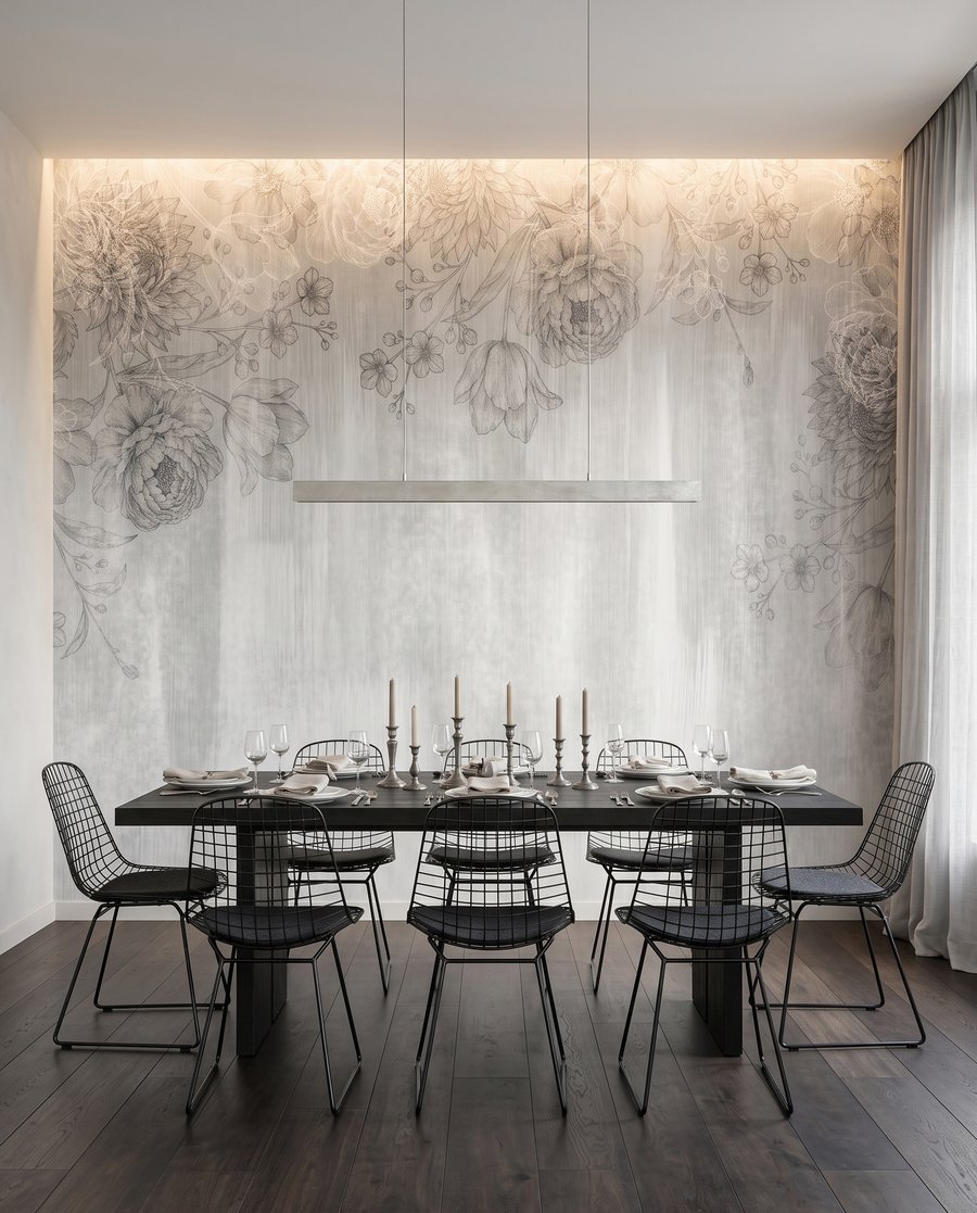 Fijne bloemen boven verfsporen — interieur 5