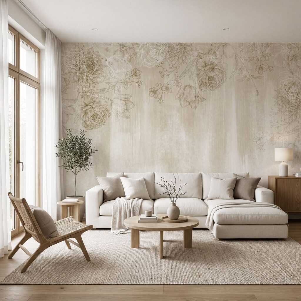 Fijne bloemen boven verfsporen — interieur 1