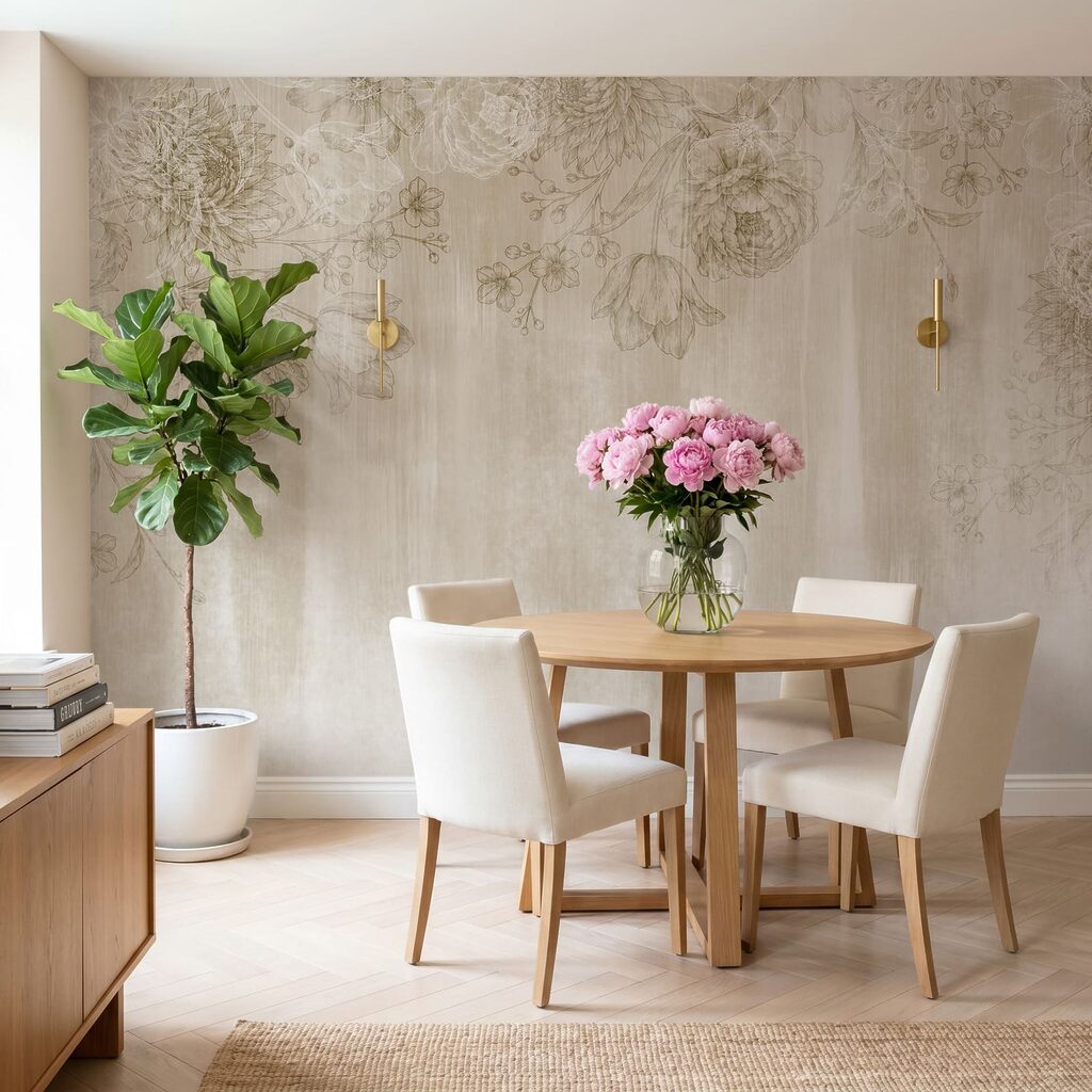 Fijne bloemen boven verfsporen — interieur 3