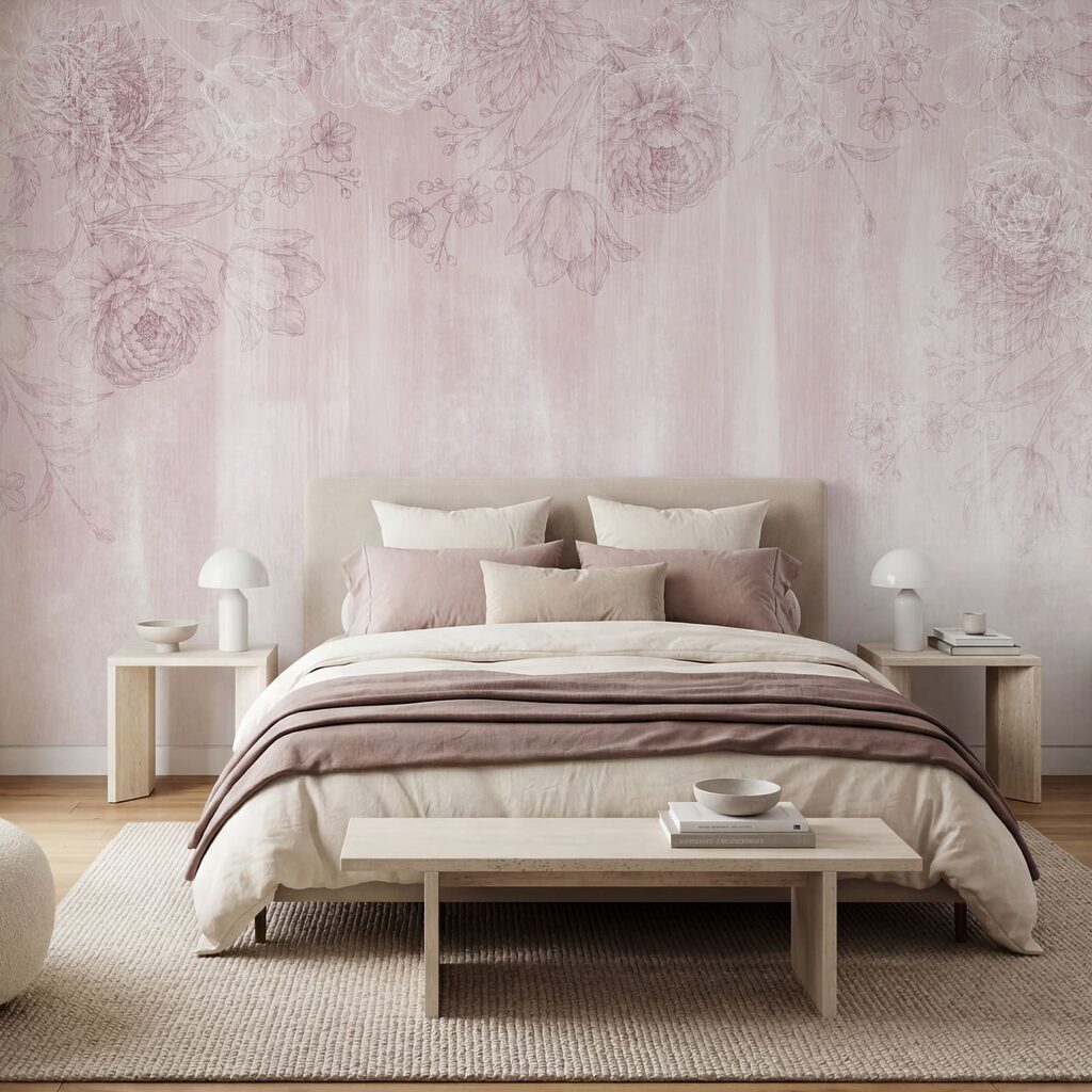 Fijne bloemen boven verfsporen — interieur 1