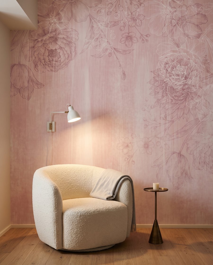 Fijne bloemen boven verfsporen — interieur 2
