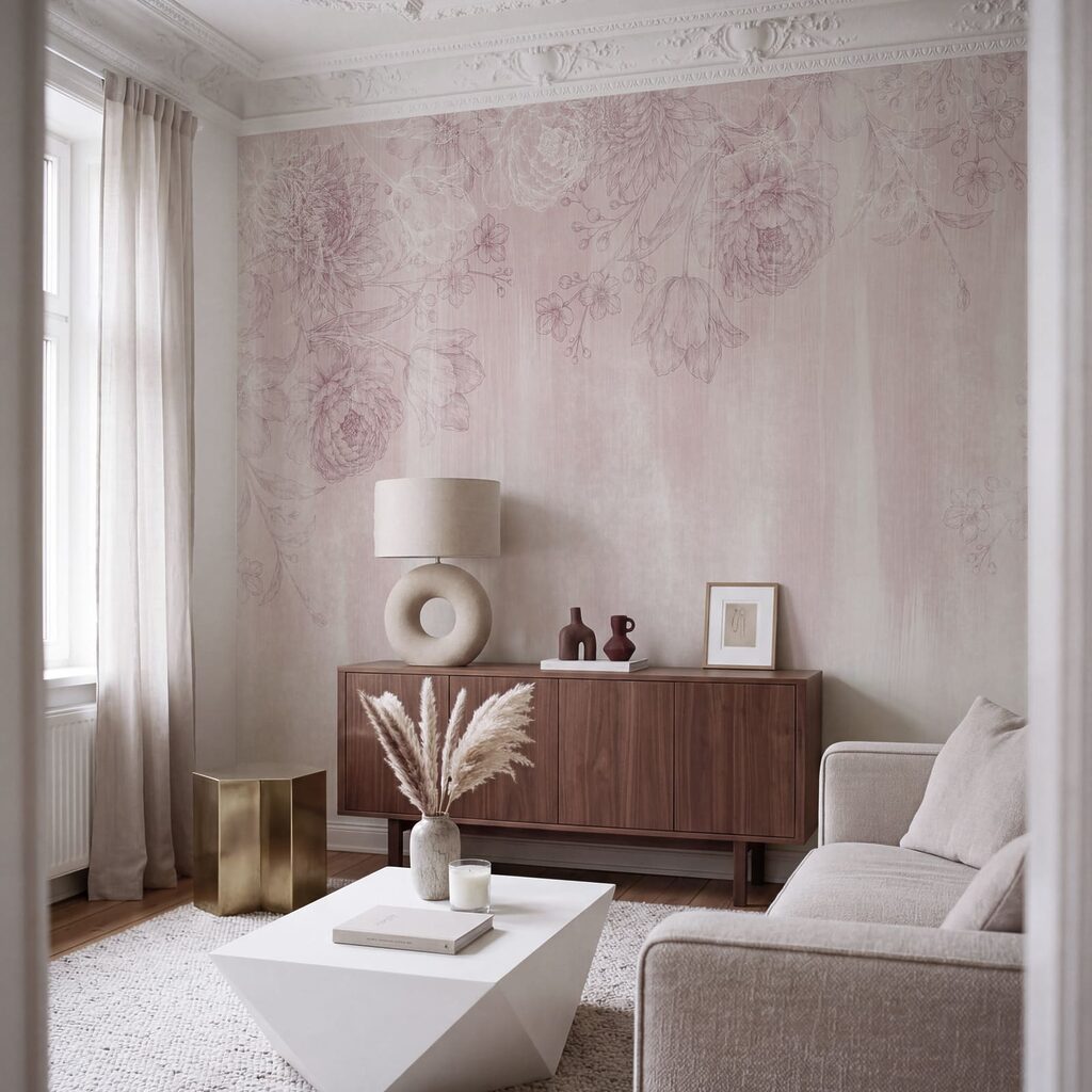 Fijne bloemen boven verfsporen — interieur 2
