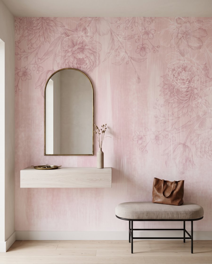 Fijne bloemen boven verfsporen — interieur 4