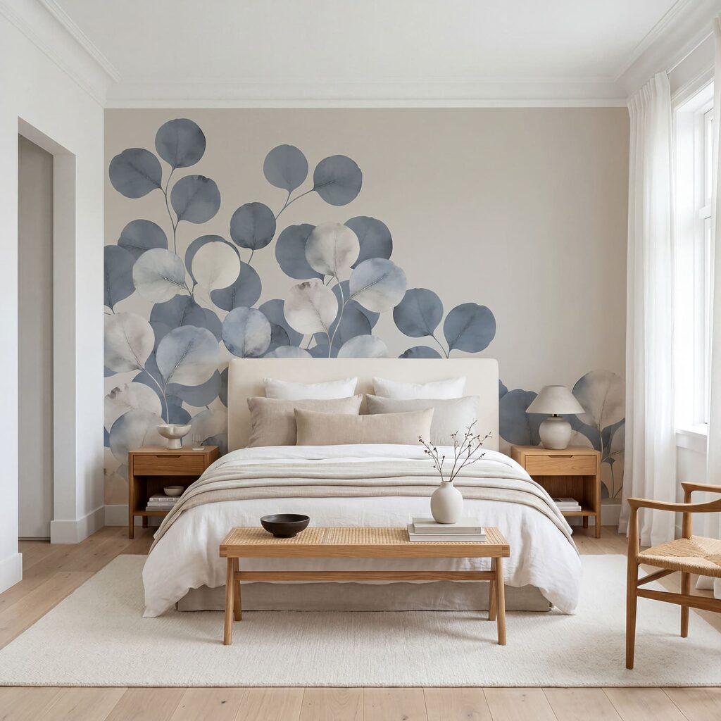 Fijne blaadjes in zachte tinten in een interieur