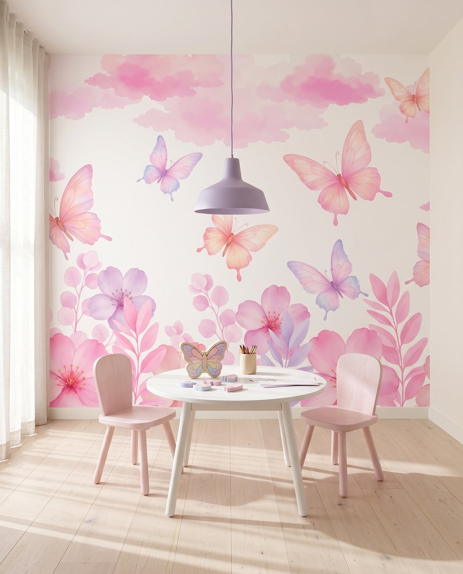 Vlinders boven een bloemenrand — interieur 2