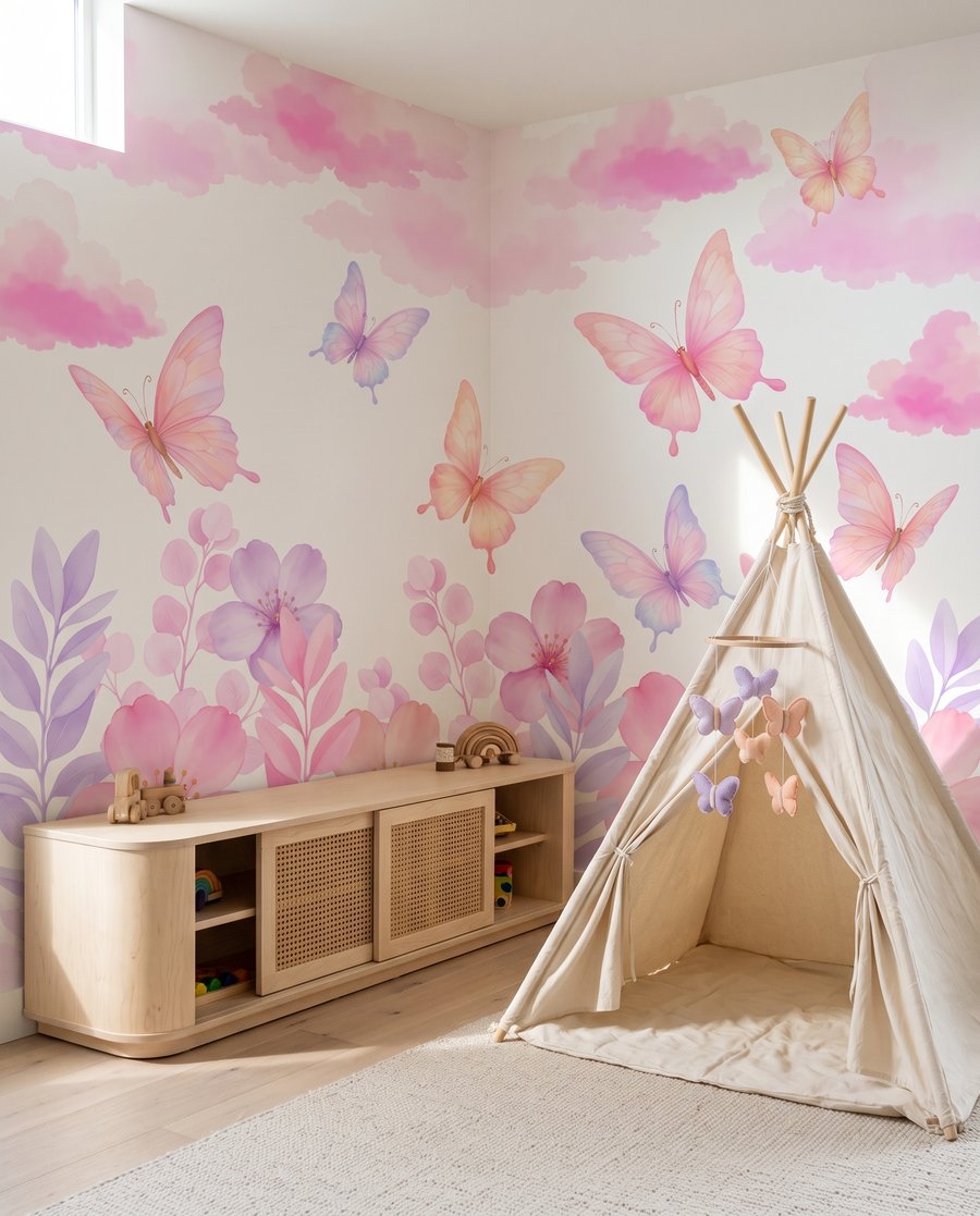Vlinders boven een bloemenrand — interieur 3