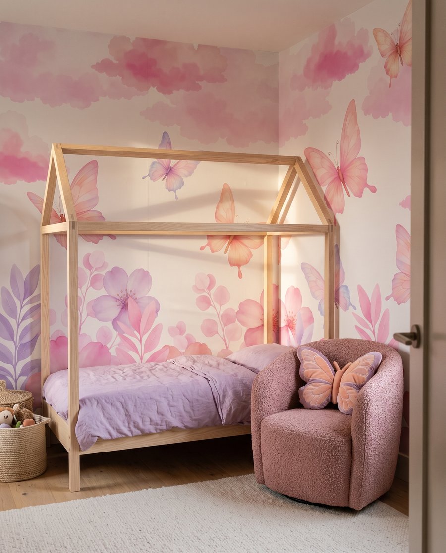 Vlinders boven een bloemenrand — interieur 4