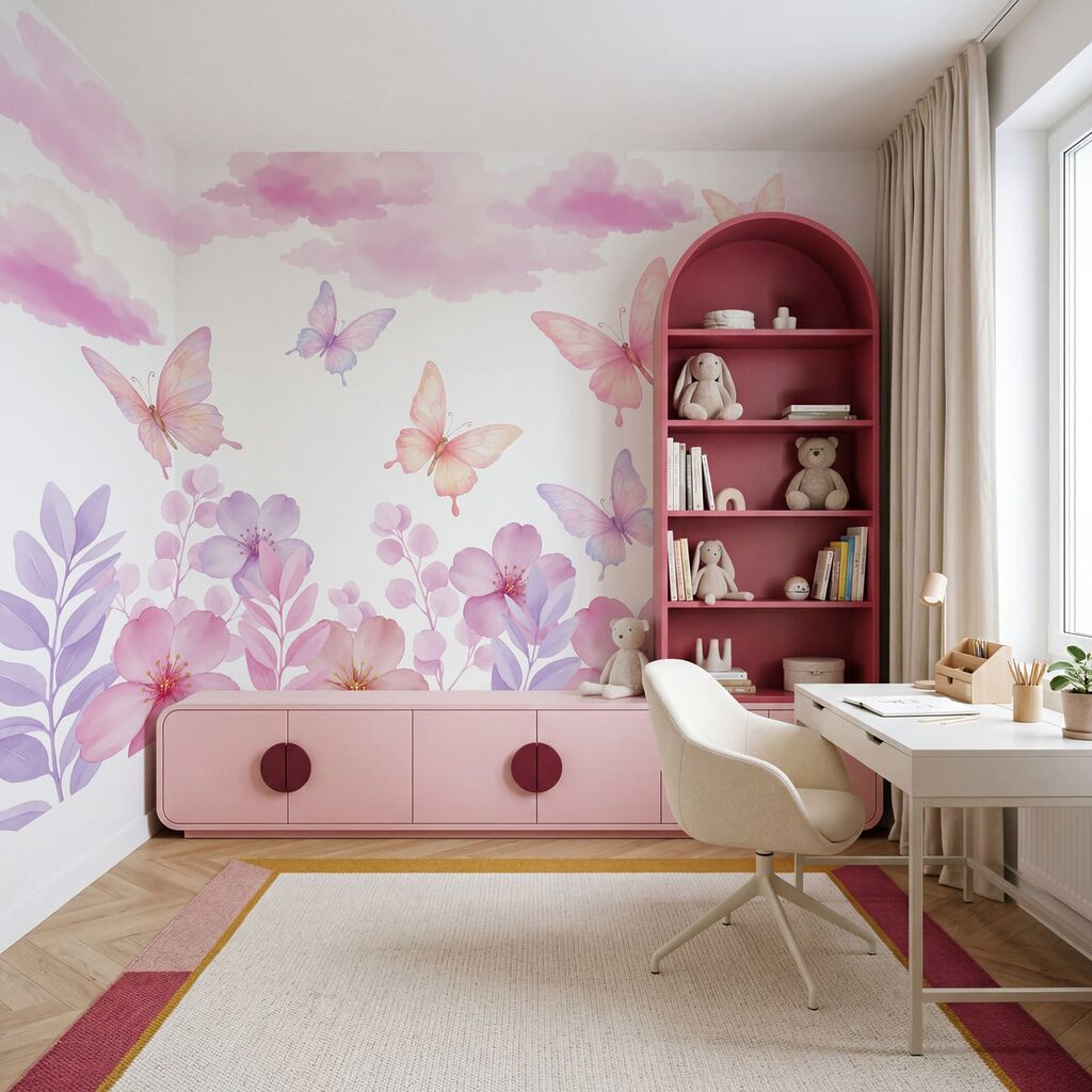 Vlinders boven een bloemenrand — interieur 2