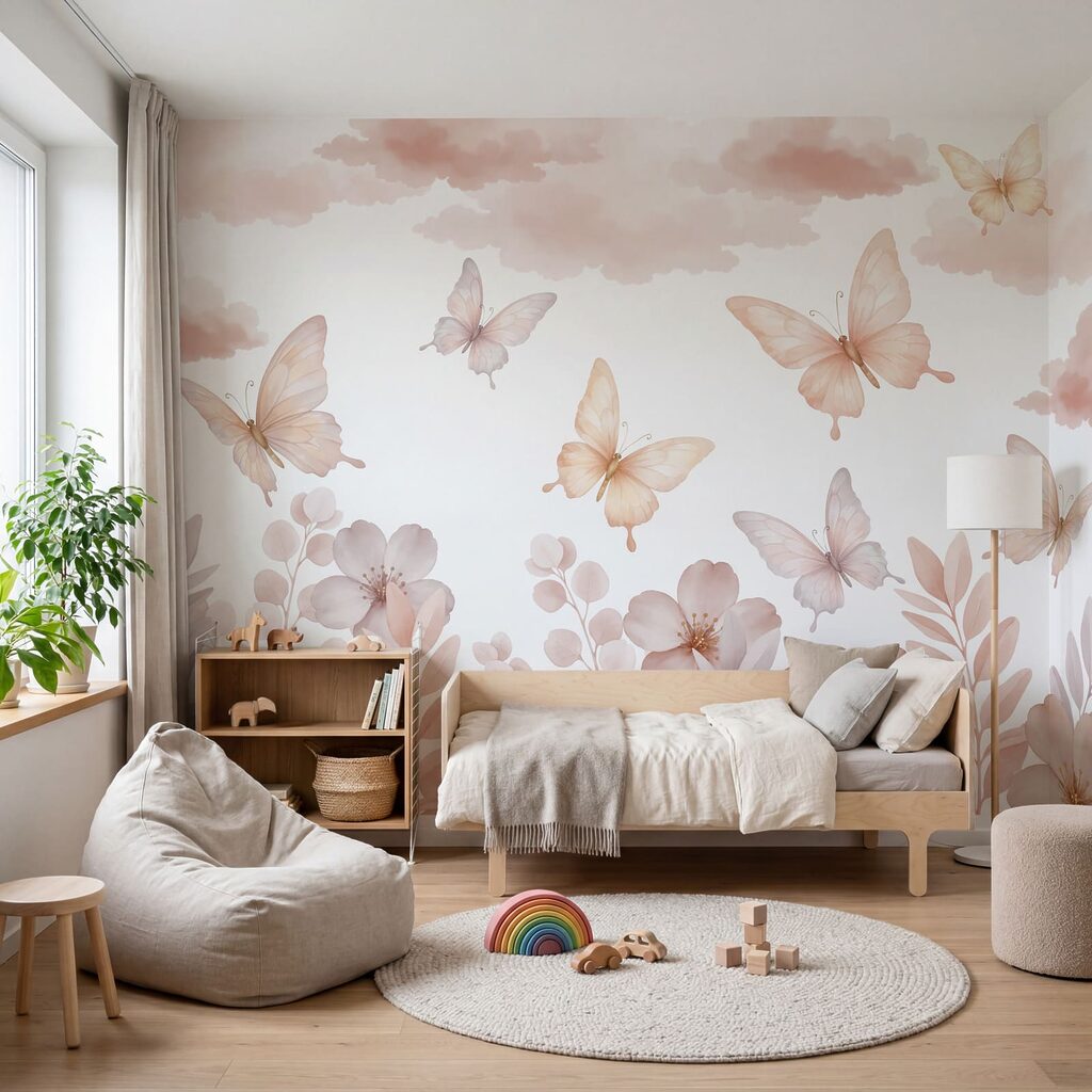 Vlinders boven een bloemenrand — interieur 2