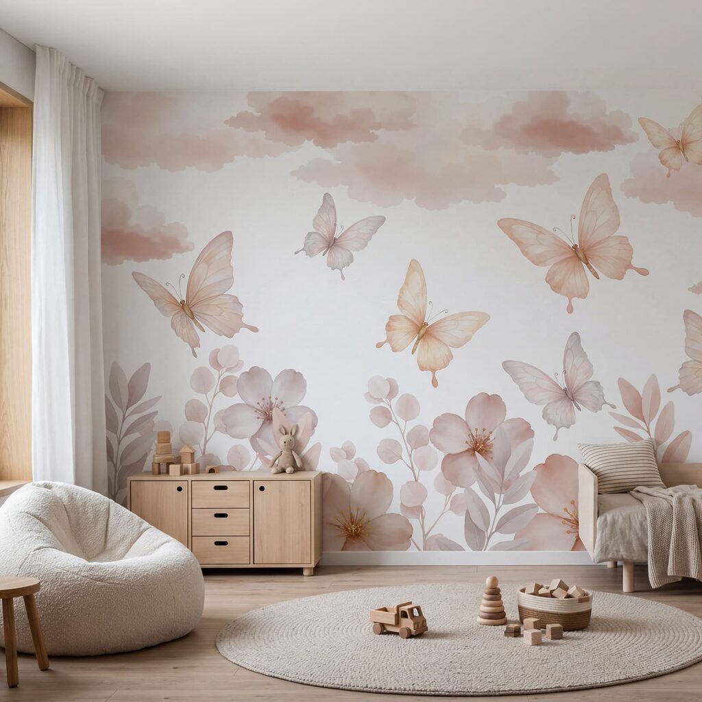 Vlinders boven een bloemenrand — interieur 1