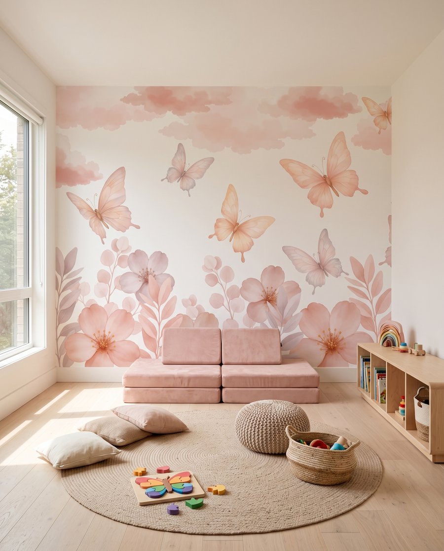 Vlinders boven een bloemenrand — interieur 2
