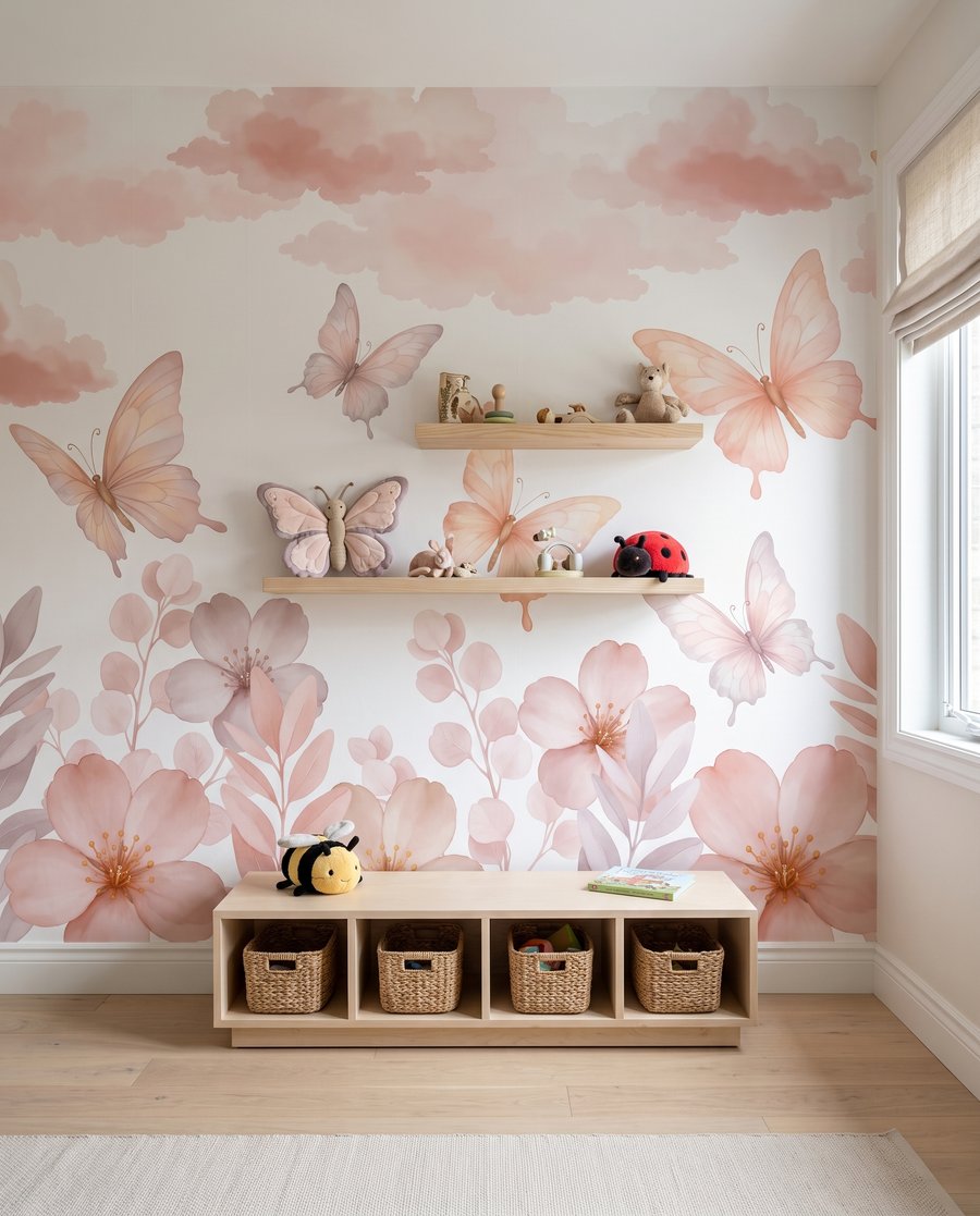 Vlinders boven een bloemenrand — interieur 4