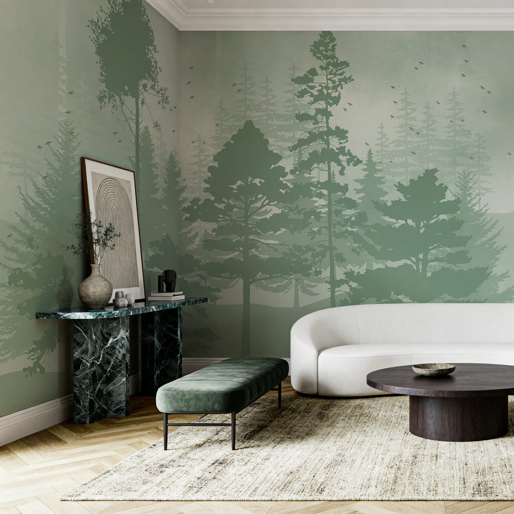 Bomen als geschilderde silhouetten — interieur 1