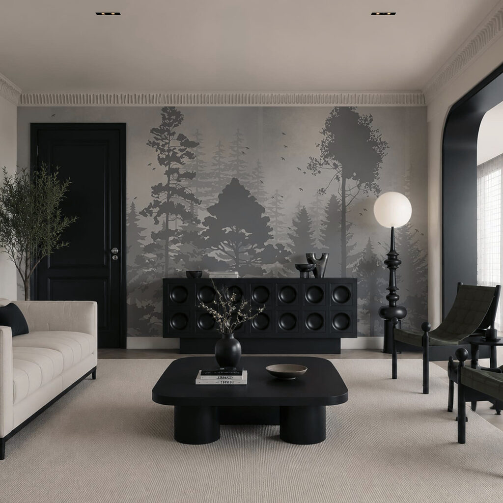 Bomen als geschilderde silhouetten — interieur 2