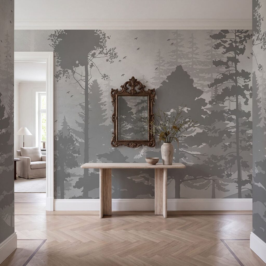 Bomen als geschilderde silhouetten — interieur 1