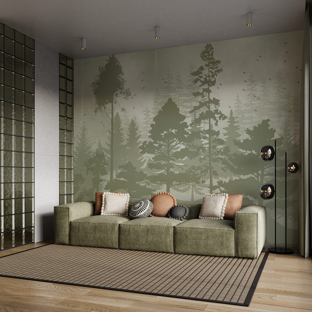 Bomen als geschilderde silhouetten — interieur 1