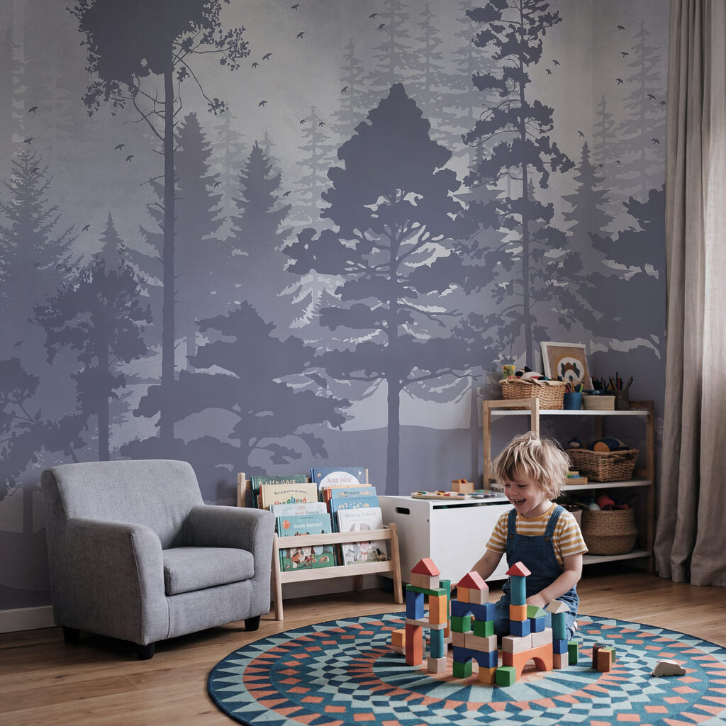 Bomen als geschilderde silhouetten — interieur 1