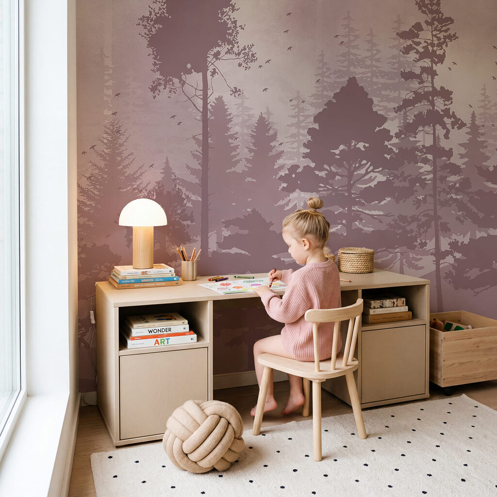 Bomen als geschilderde silhouetten — interieur 1