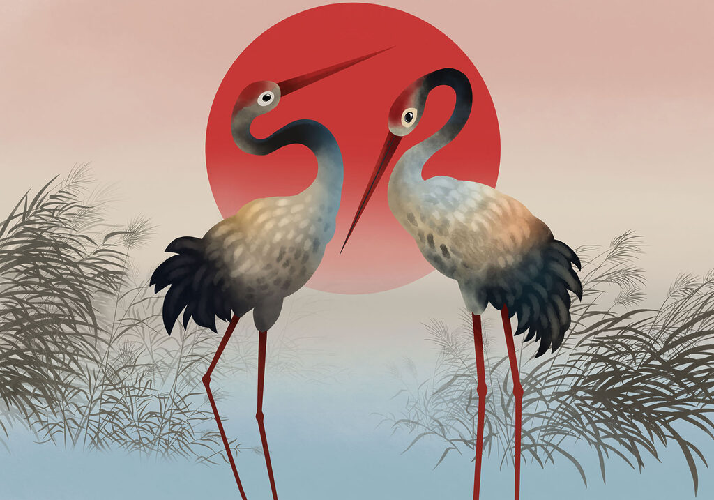 Twee vogels voor avondrood — volledig ontwerp