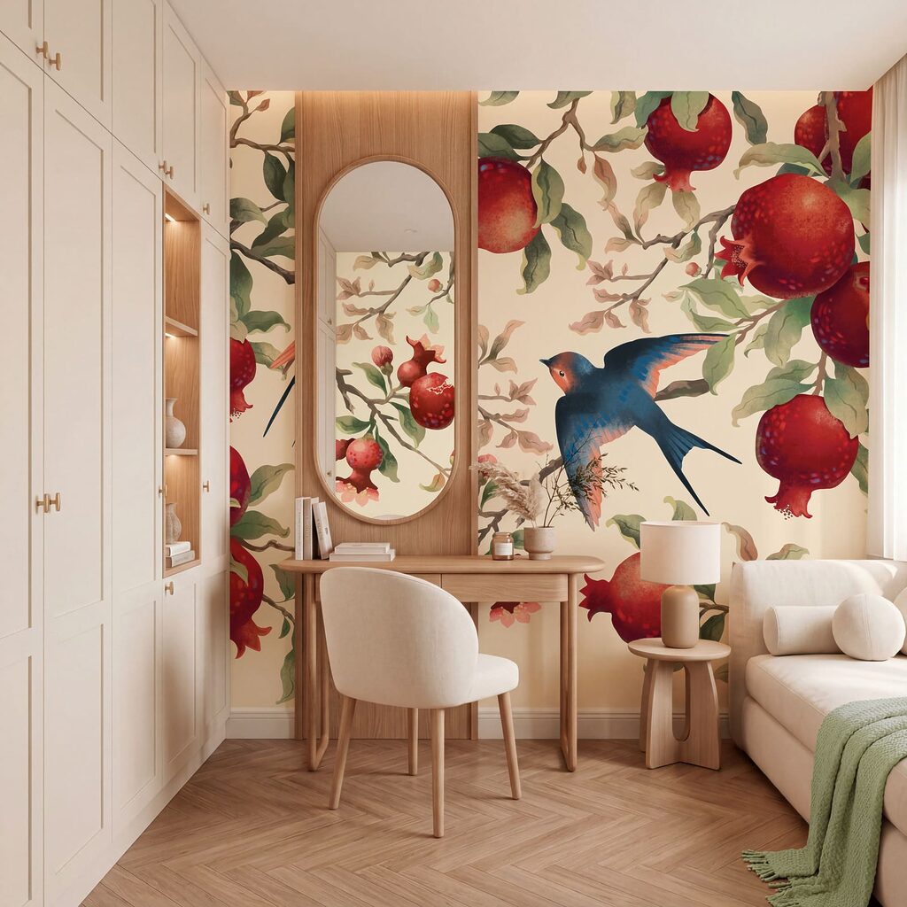 Vogels tussen rode granaatappels — interieur 2