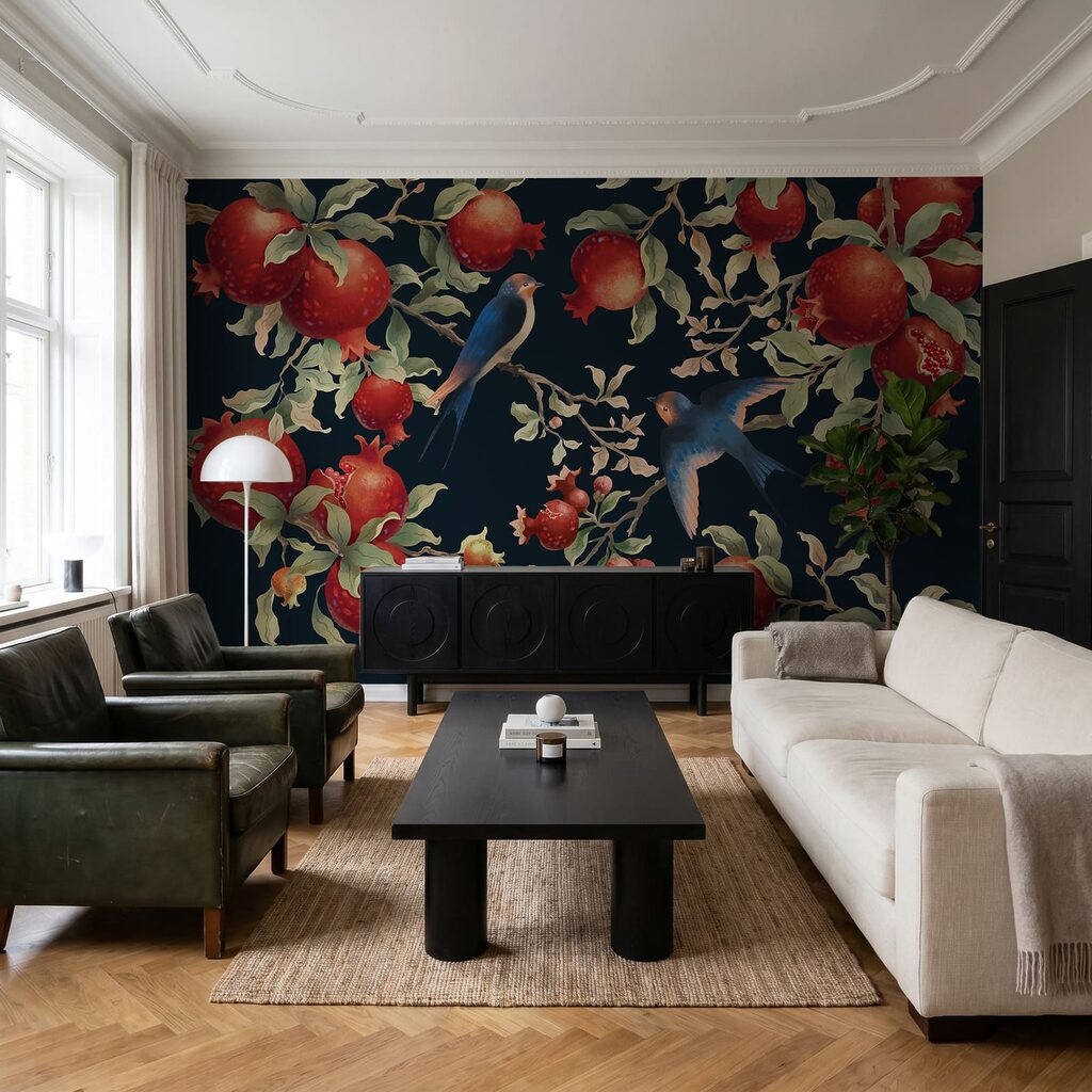 Vogels tussen rode granaatappels — interieur 2