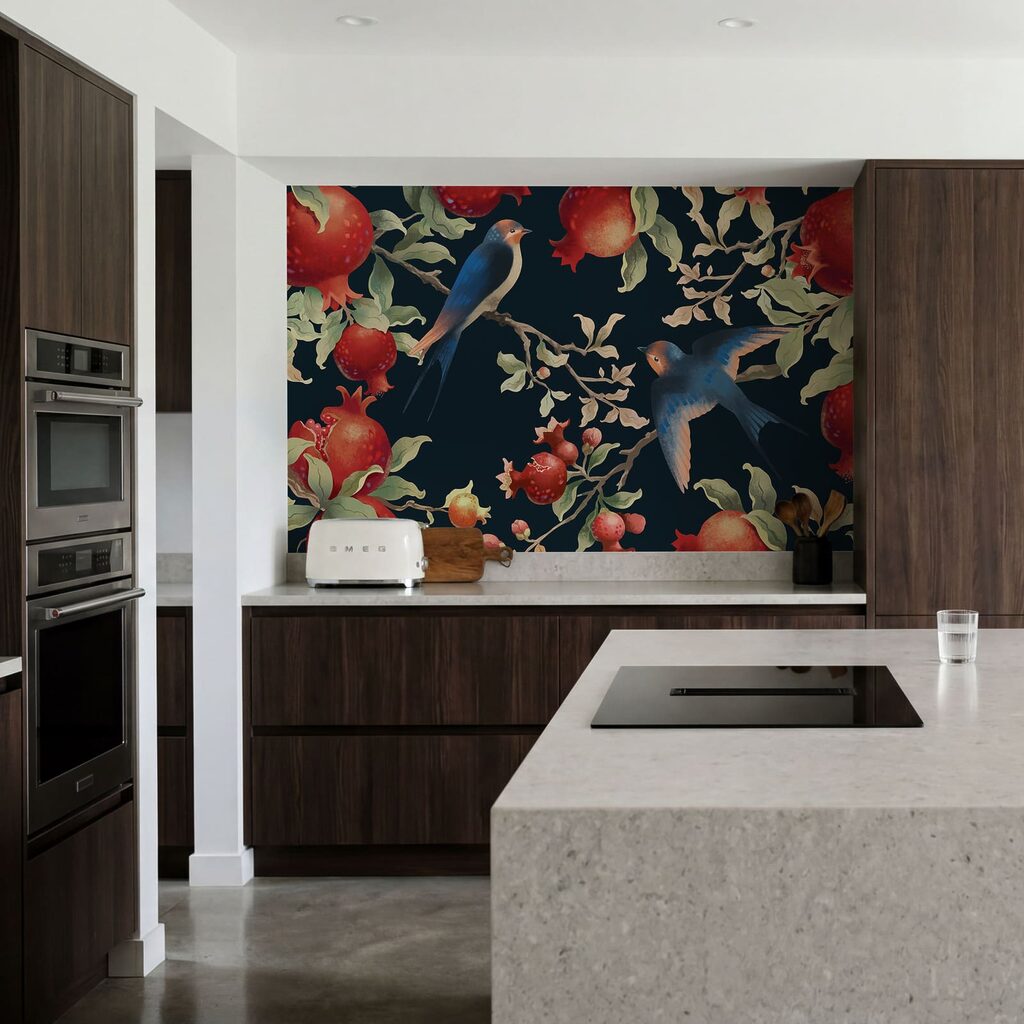 Vogels tussen rode granaatappels — interieur 3