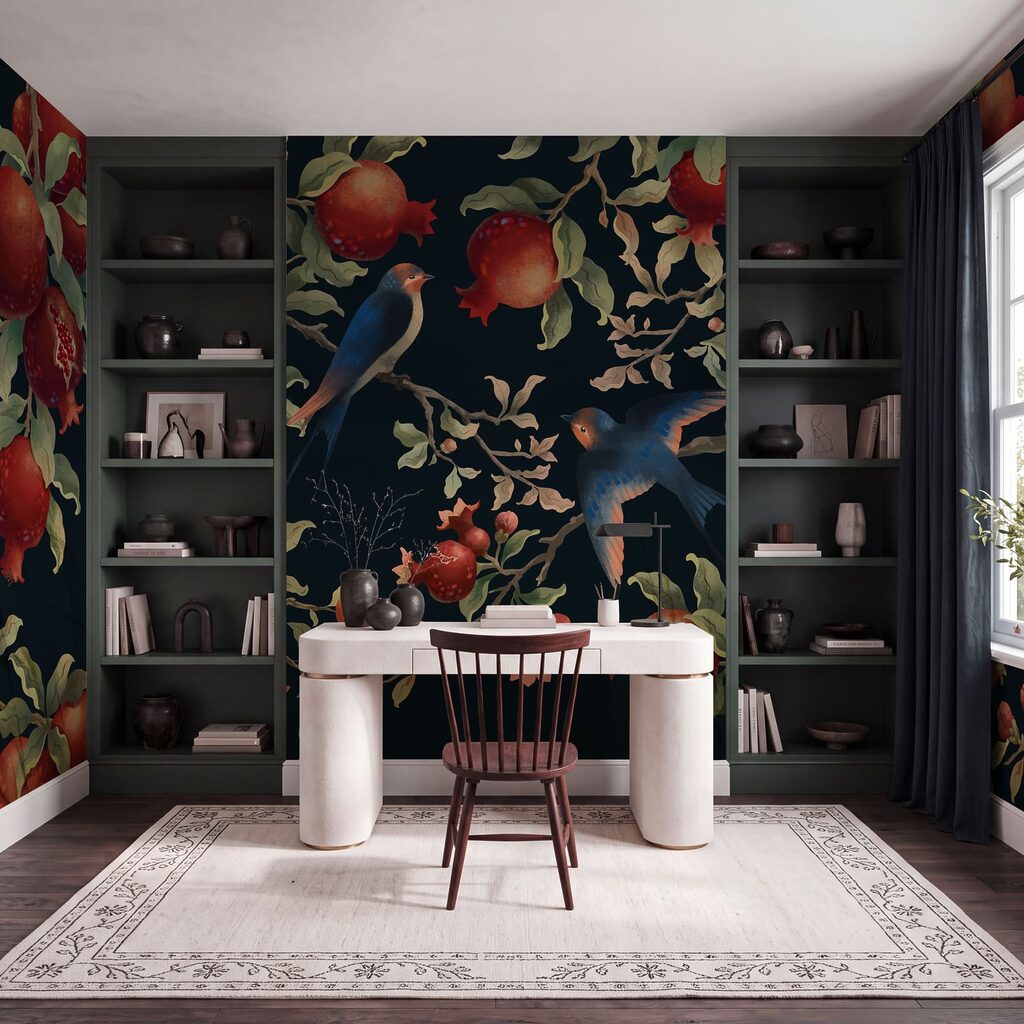 Vogels tussen rode granaatappels — interieur 1
