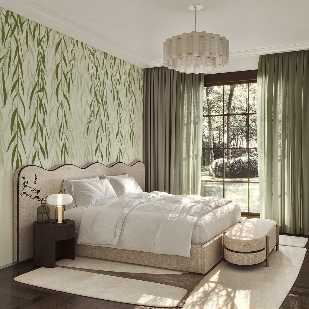 Hangende blaadjes in inktlijnen — interieur 1