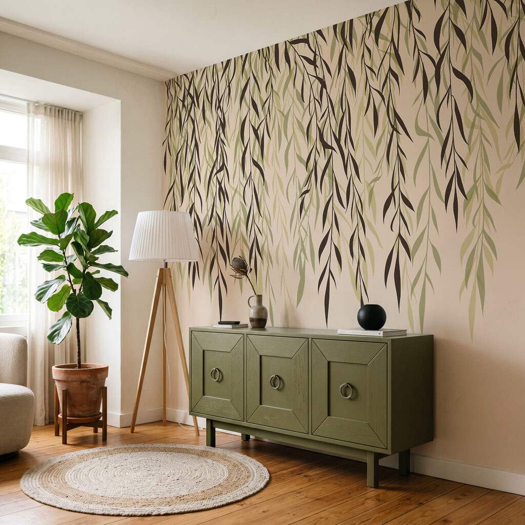 Hangende blaadjes in inktlijnen — interieur 3