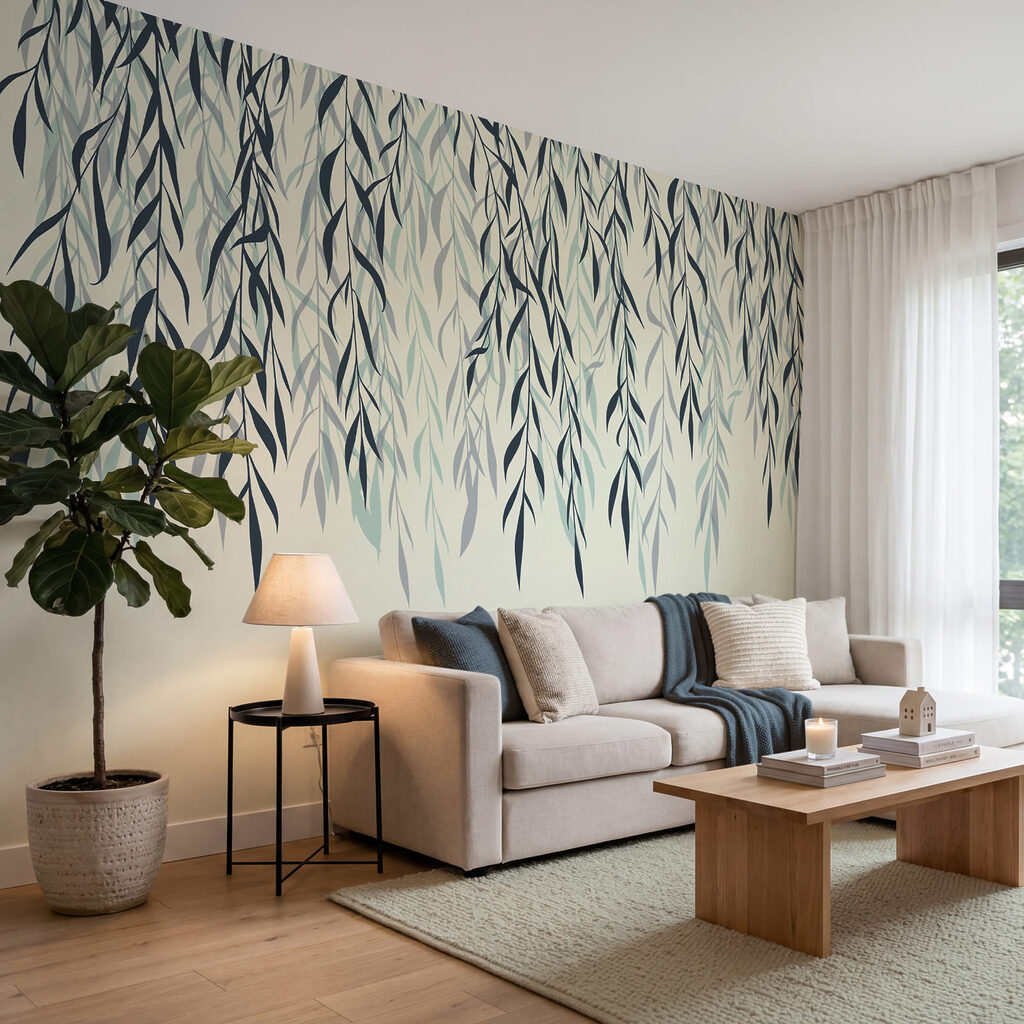 Hangende blaadjes in inktlijnen — interieur 1