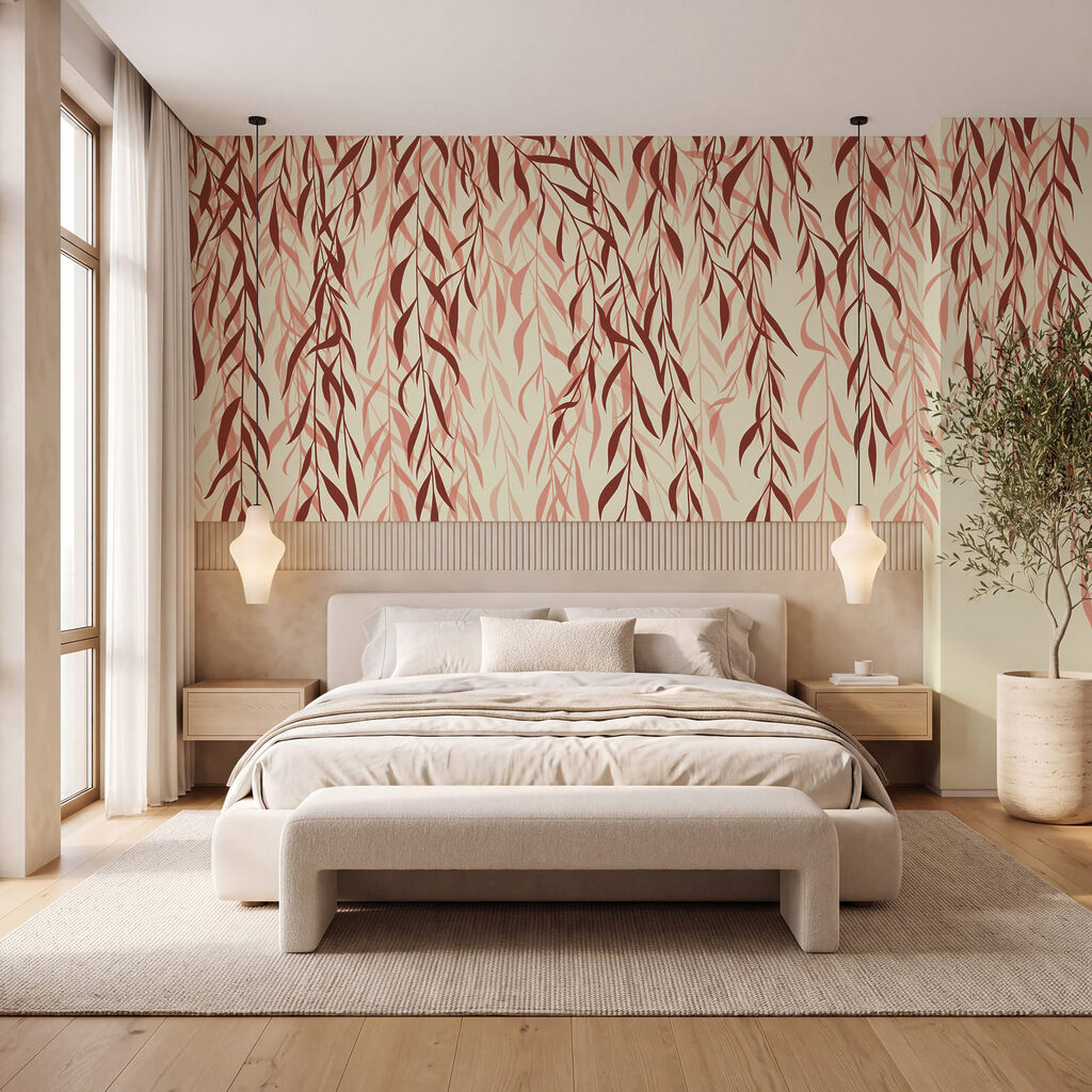 Hangende blaadjes in inktlijnen — interieur 1