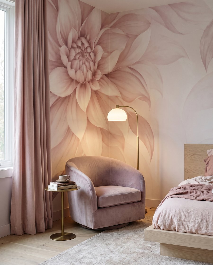 Grote bloemen langs randen in een interieur