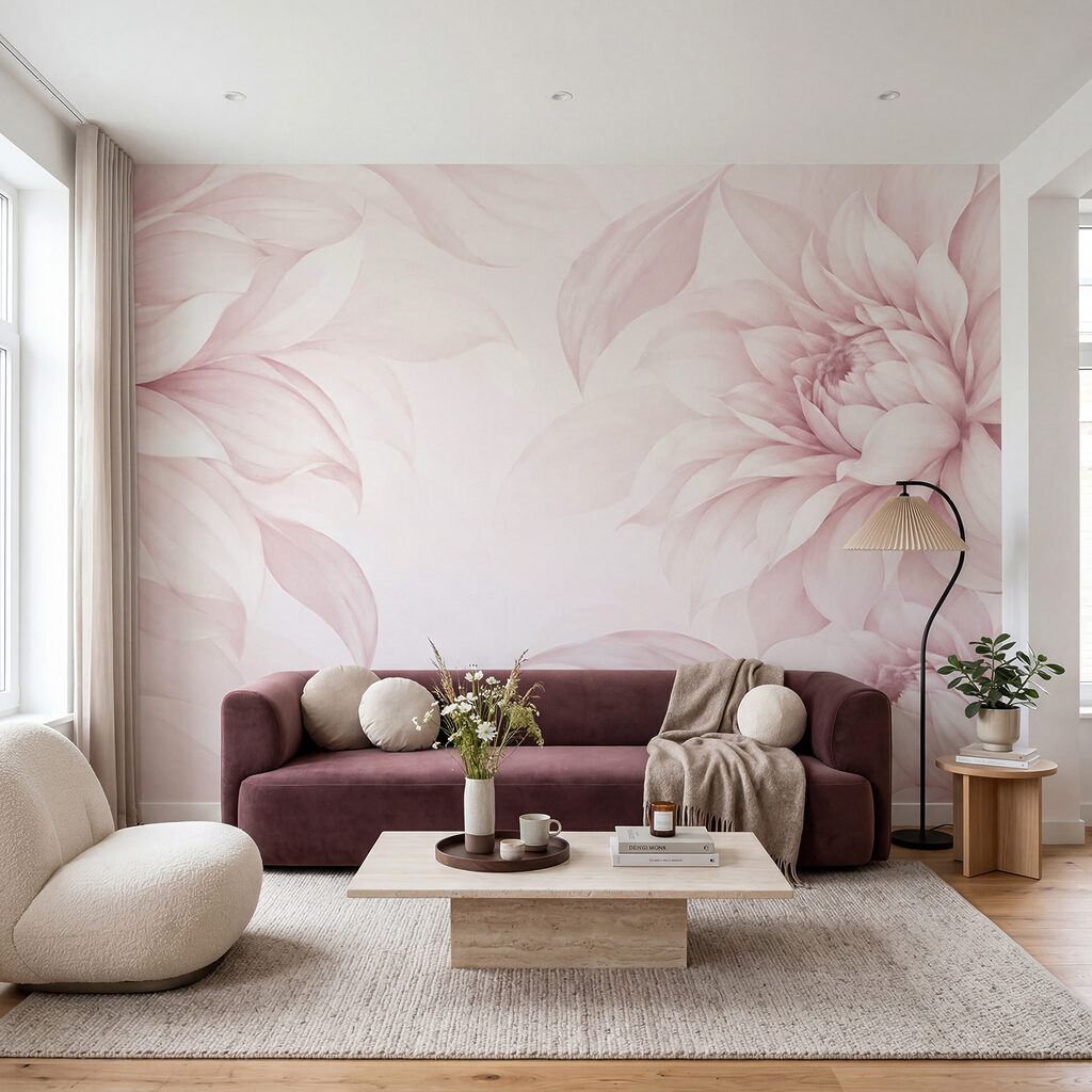 Fijne bloemen in zachte roze tinten in een interieur