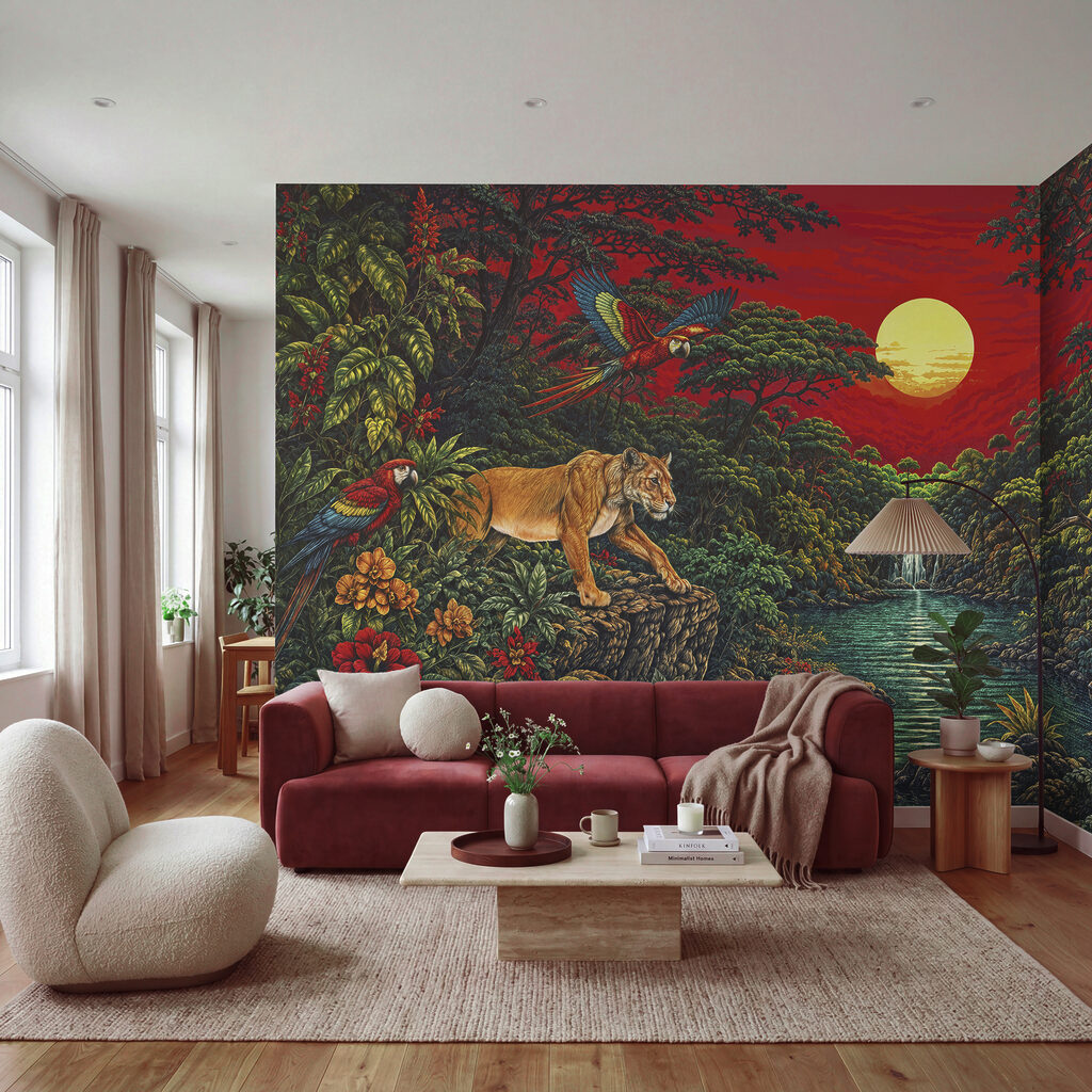 Junglekatten onder rode hemel — interieur 4