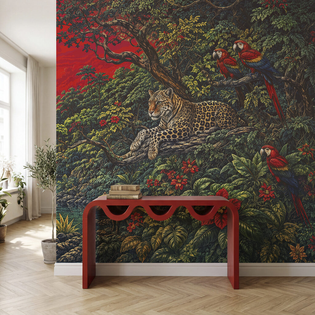 Junglekatten onder rode hemel — interieur 3