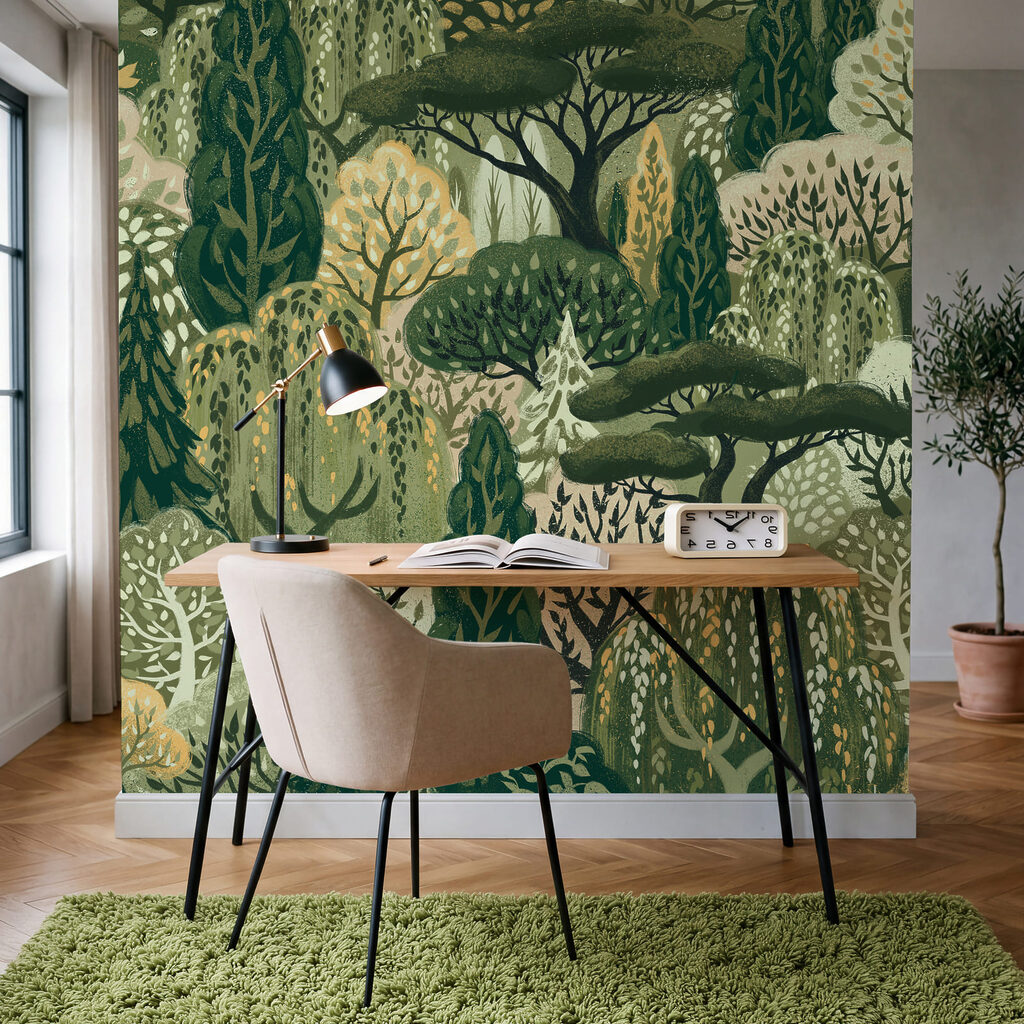 Grote groep bomen in een interieur