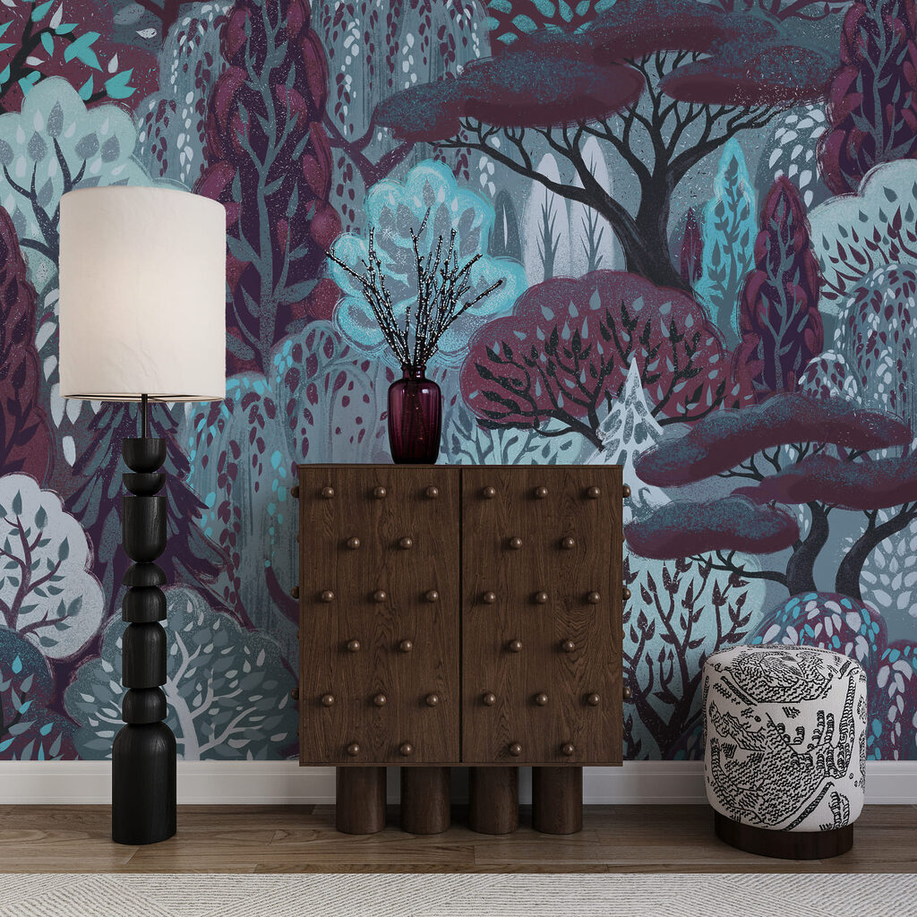 Herten tussen sierlijke bomen — interieur 2